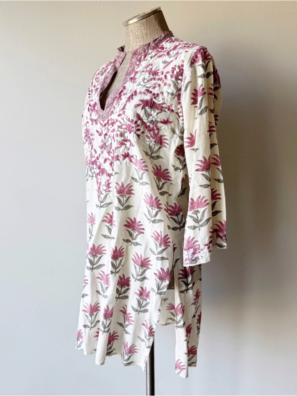 Flowered Indian Tunic with Embroidery